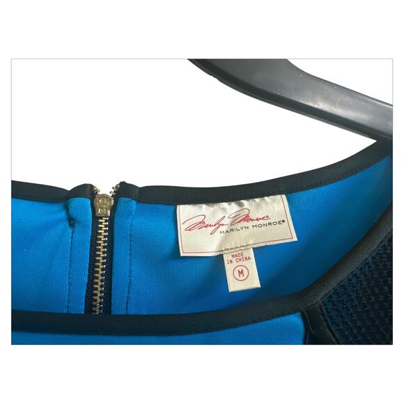 Marylin Monroe Women’s Blue Black Mesh Short Sleeve Mini Bodycon Dress Medium - Picture 2 of 7